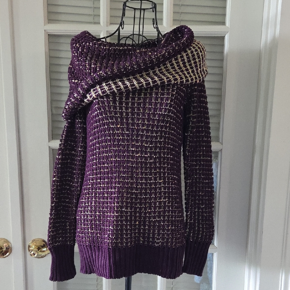 Cache Purple Off-Shoulder Sweater